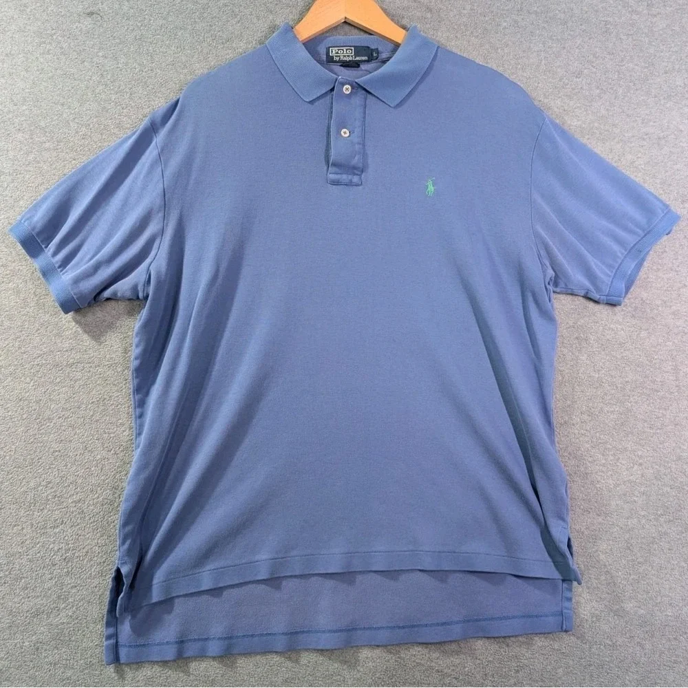 Vintage 90s Polo Ralph Lauren USA Made Polo Shirt Men L Blue Green Pony